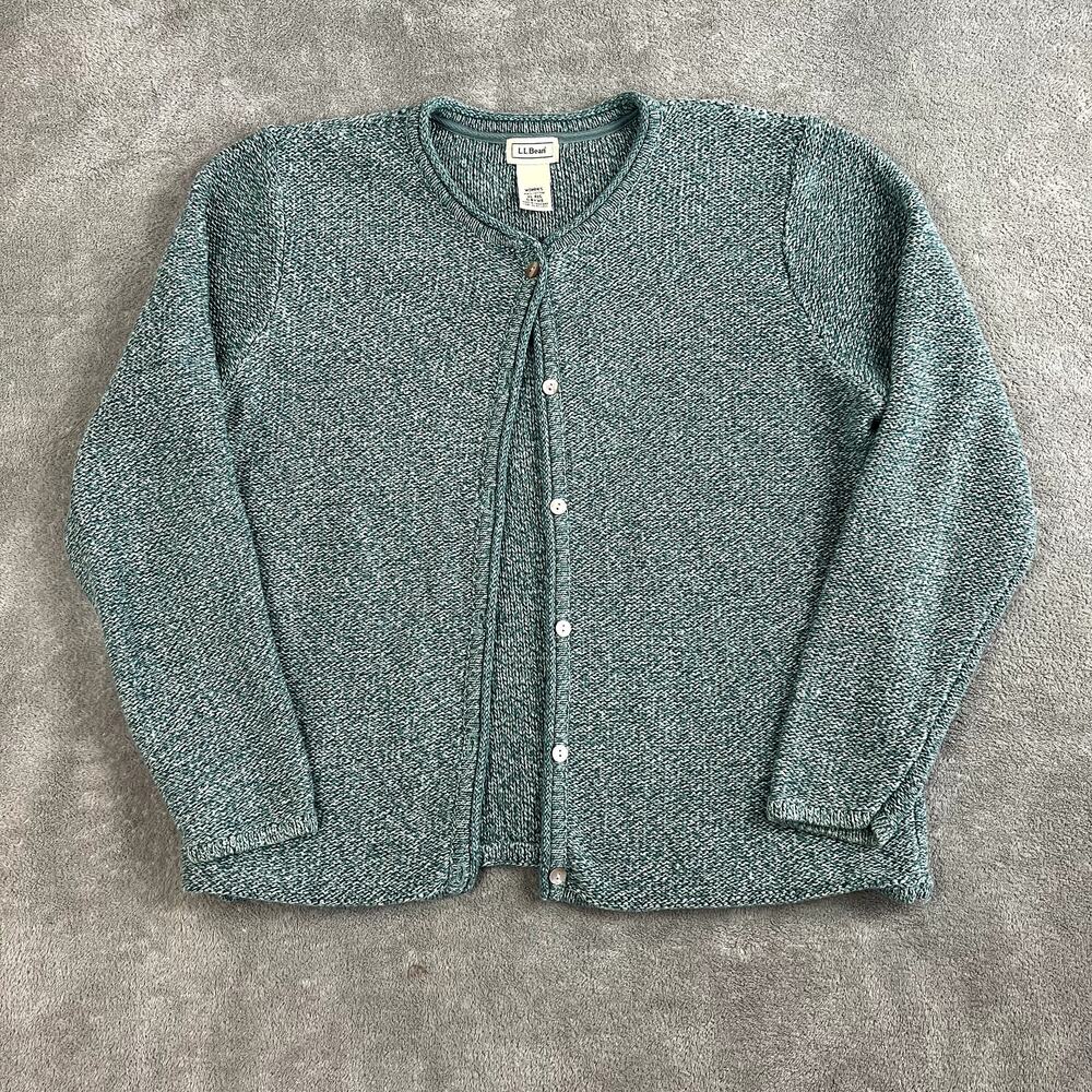 LL Bean Cardigan Sweater Womens XL Textured Heather Knit‎ Cotton Classic